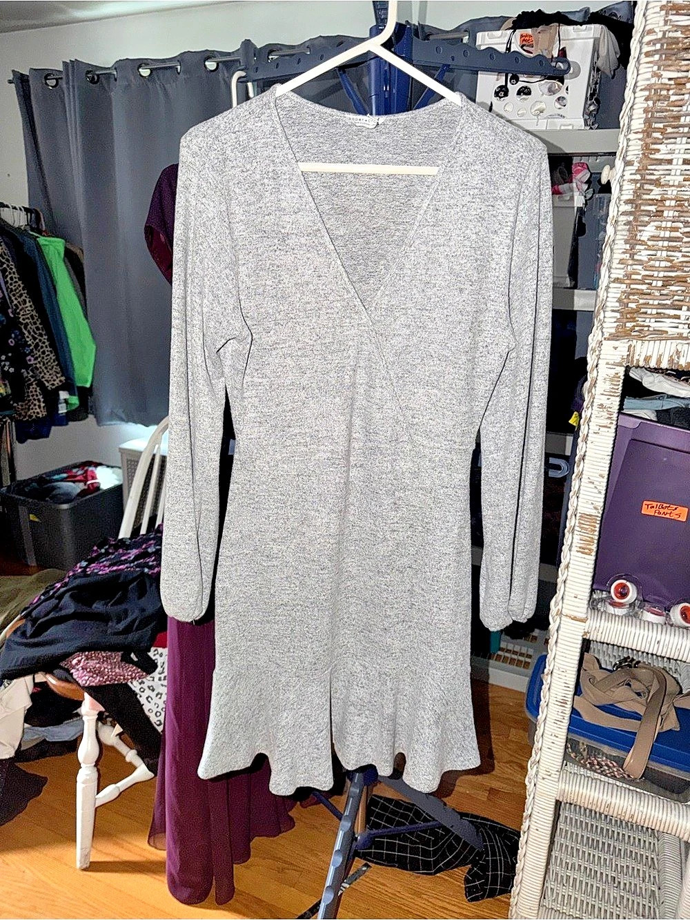 paper crane Gray Long Sleeve Mini Dress NWT